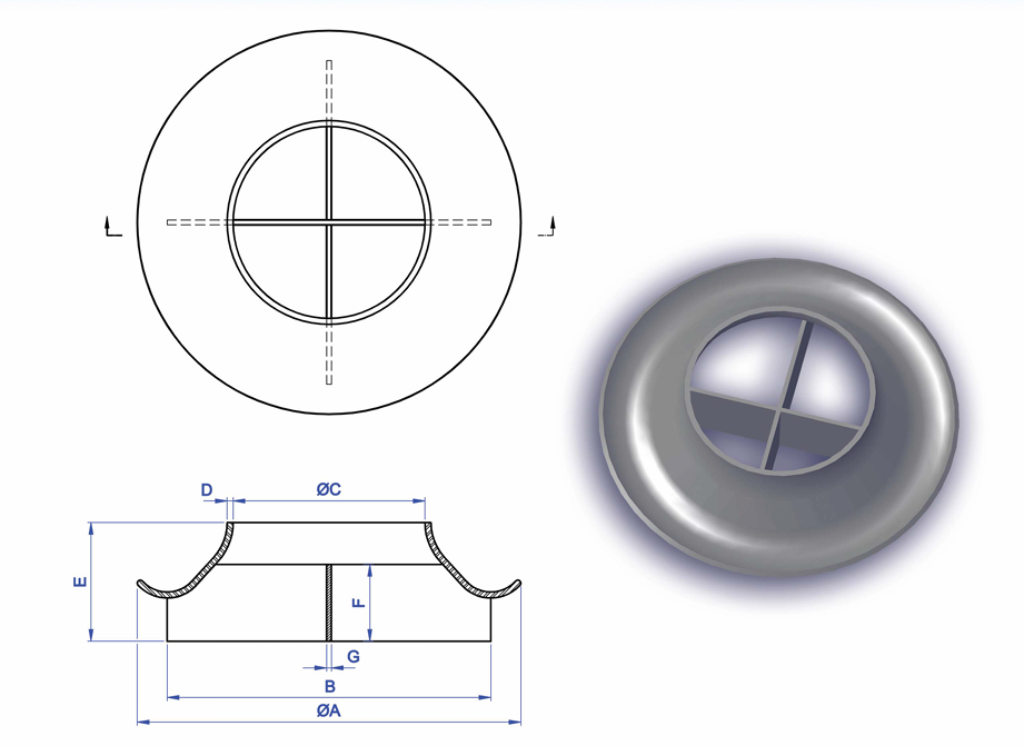 Steel Flow Suction Bellmouth voor maritieme leidingsystemen