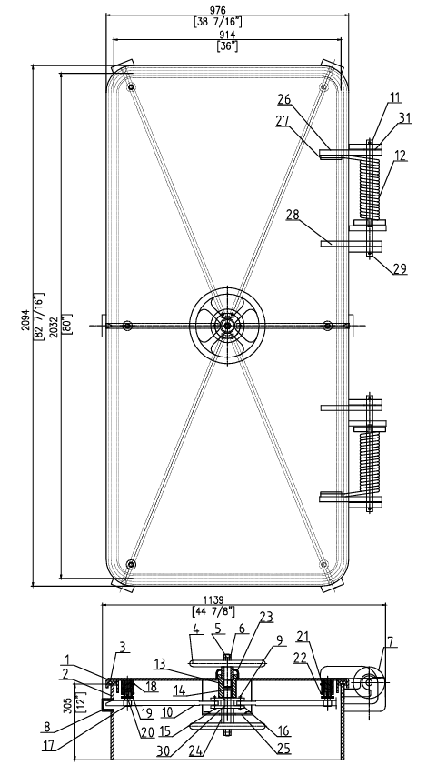 Snelwerkend, weerbestendig luik voor installatie op scheepsdek